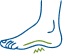 Anatomical line graphic illustrating foot arch pain, plantar fasciitis discomfort, or flat foot pressure points.