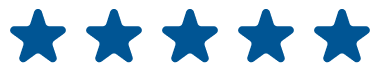 Five star icons with blue color arranged in a horizontal row.