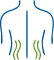 Anatomical line graphic highlighting lower back pain or spinal alignment target area with wavy green indicator lines.