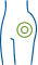 Anatomical line graphic highlighting hip pain or hip joint target area with concentric green circles.