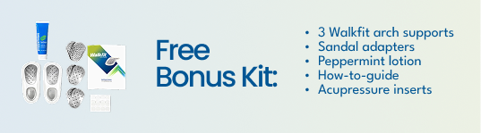 WalkFit Free Bonus Kit components shown with a clear text list of included items.