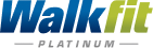 A close-up of the 'Walkfit Platinum' logo